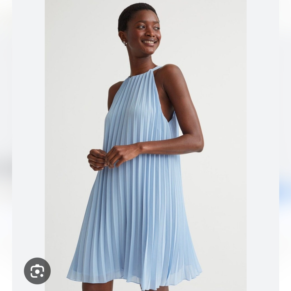 Light Blue Pleated Mini Dress - Women's